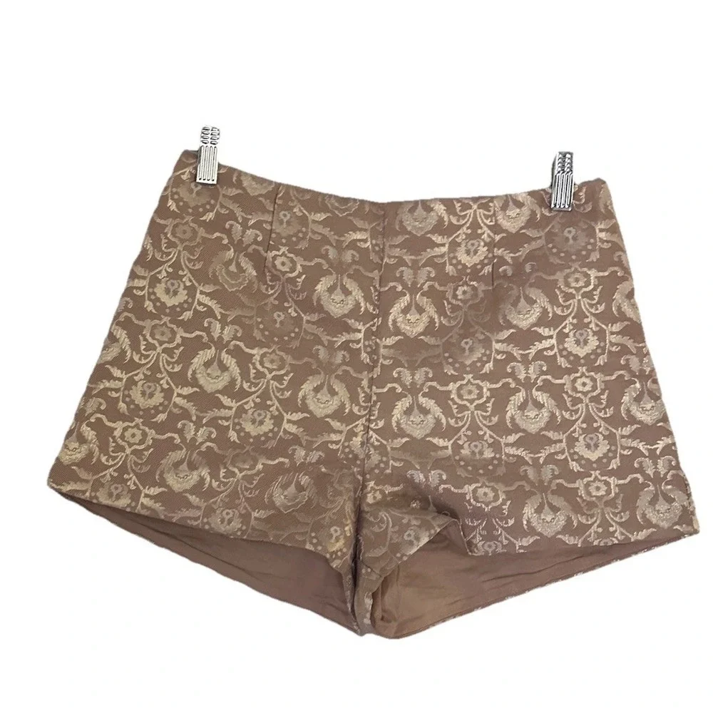 H&M Women‎ Gold Metallic Jacquard Shorts and Crop Top Set Size M Glam Chic New